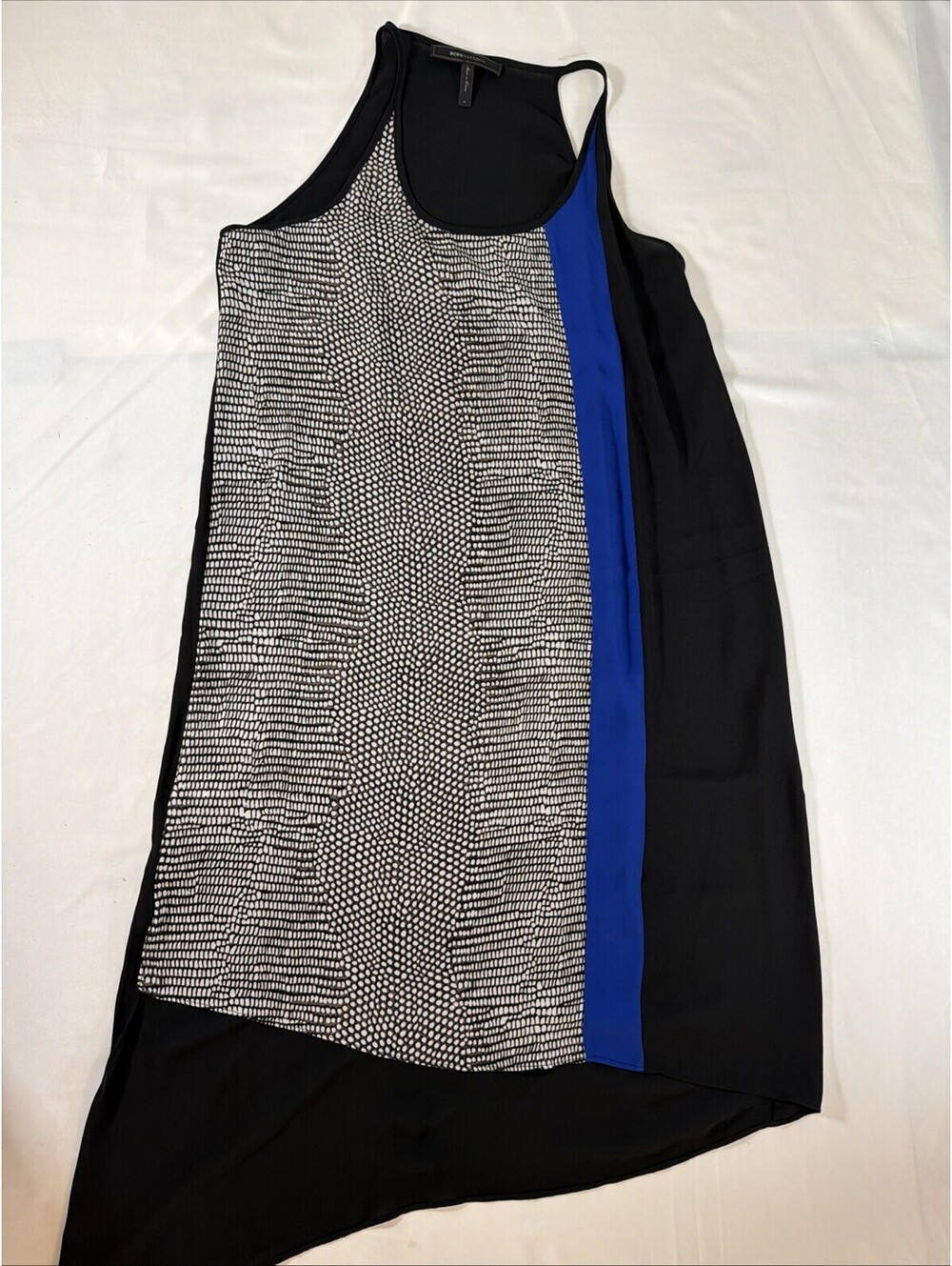 BCBGMAXAZRIA Sleeveless Colorblock Dot Print High-Low Dress, Size M